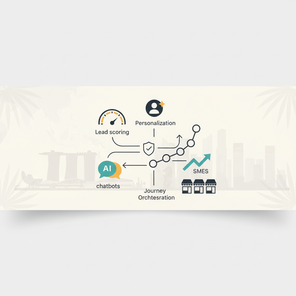 Blog header showing Singapore skyline with AI marketing automation icons for SMEs