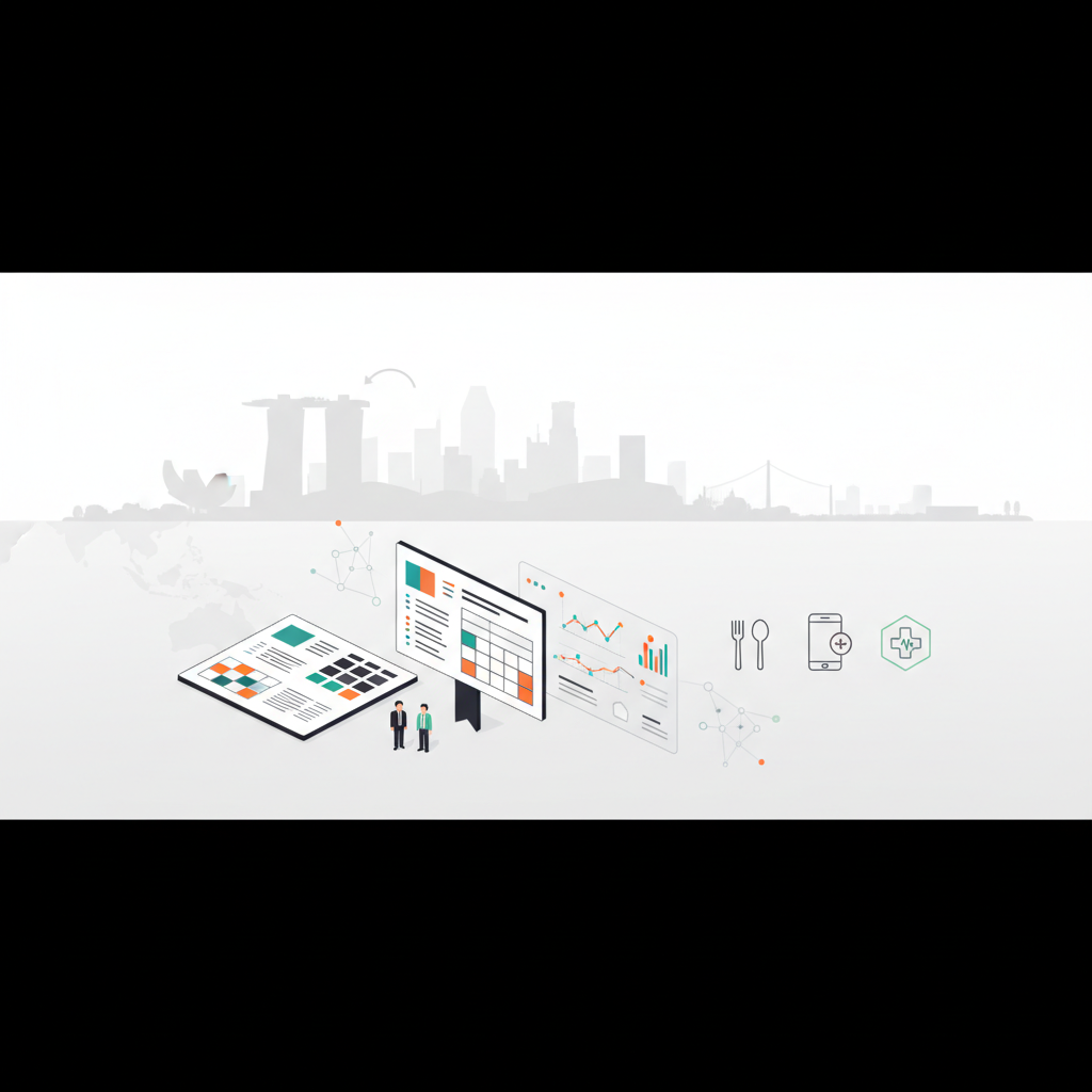 Modern Singapore skyline with branding strategy boards