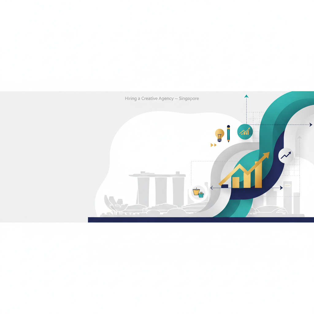 header image for guide to hiring a creative marketing agency in Singapore with abstract creative visuals and skyline