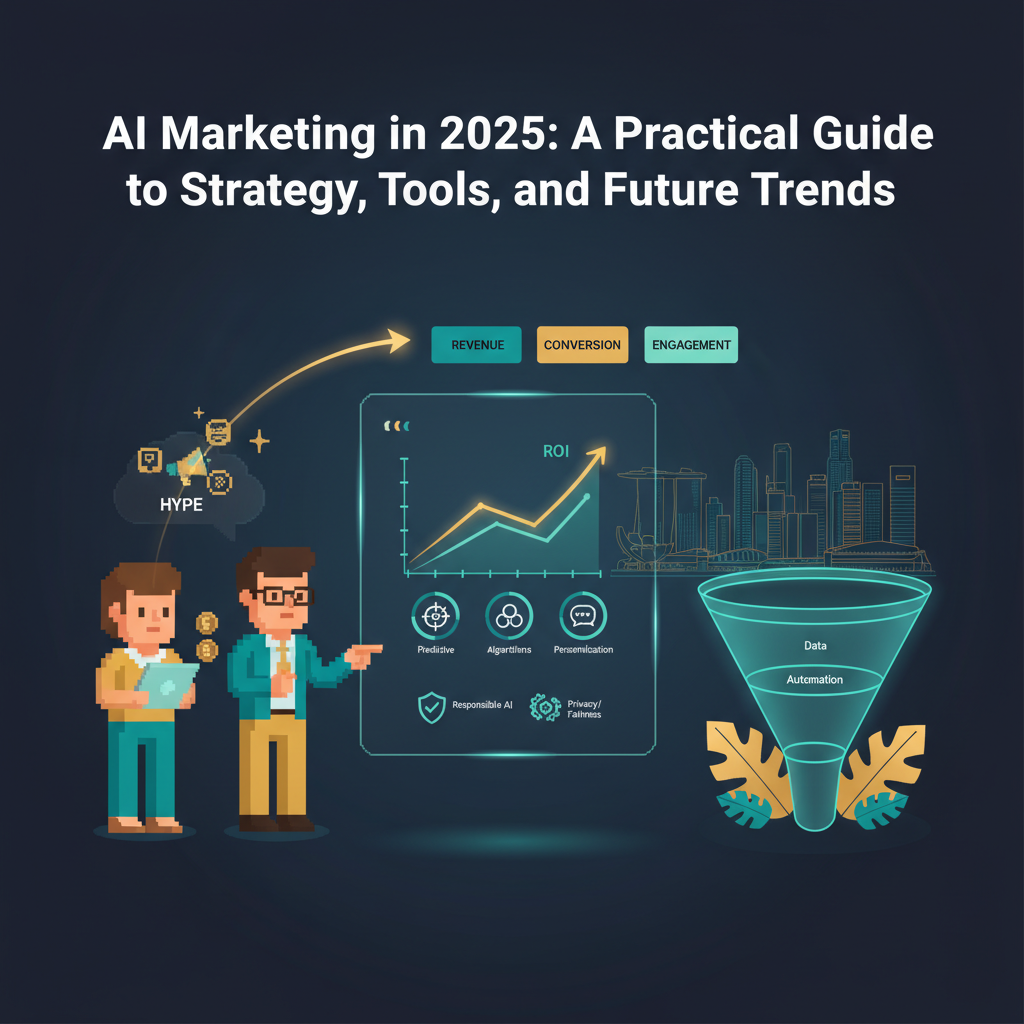 Blog header for AI marketing in 2025 showing data-driven marketing visuals