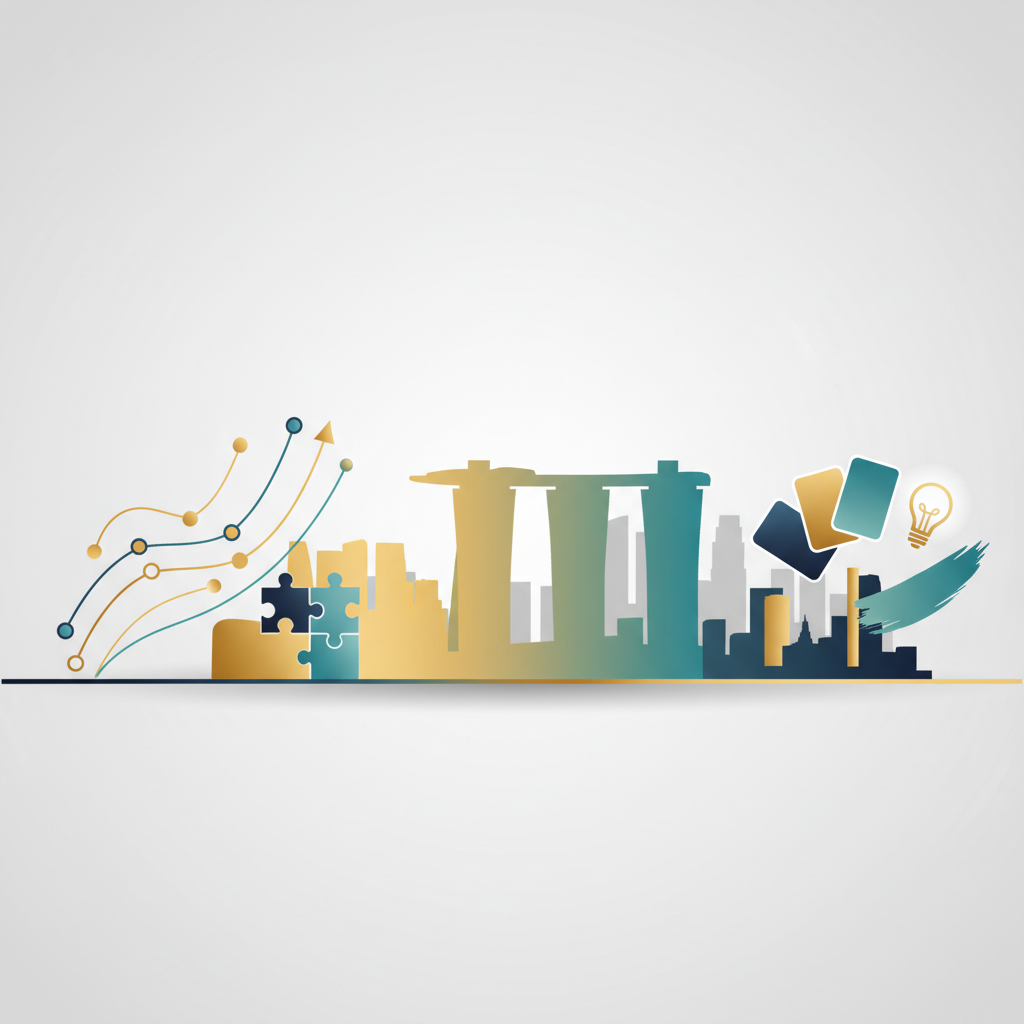 Header image showing abstract, modern illustration of Singapore skyline and branding strategy concept