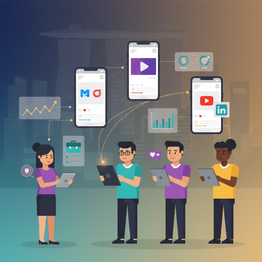 Social media marketing in Singapore: data-driven strategy visuals over the city skyline