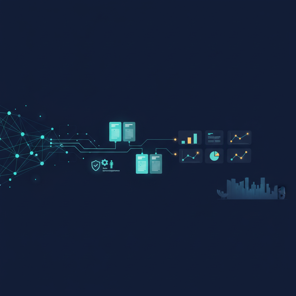 Header image: AI Content Engine for Singapore 2025 — abstract neural lines flowing into content blocks and analytics with a subtle Singapore skyline