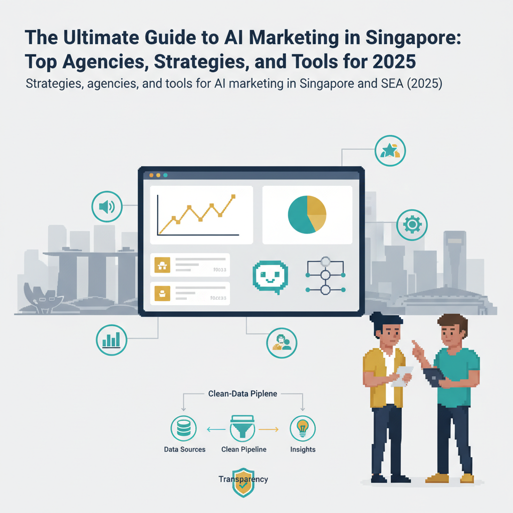 The Ultimate Guide to AI Marketing in Singapore: Top Agencies, Strategies, and Tools for 2025 — Singapore skyline with AI marketing dashboard