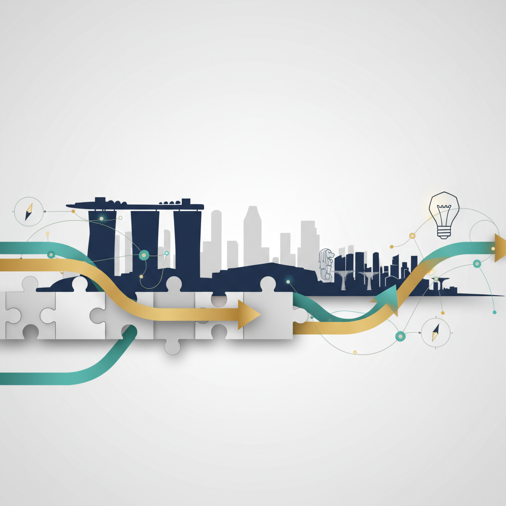 Abstract Singapore skyline with branding strategy motifs
