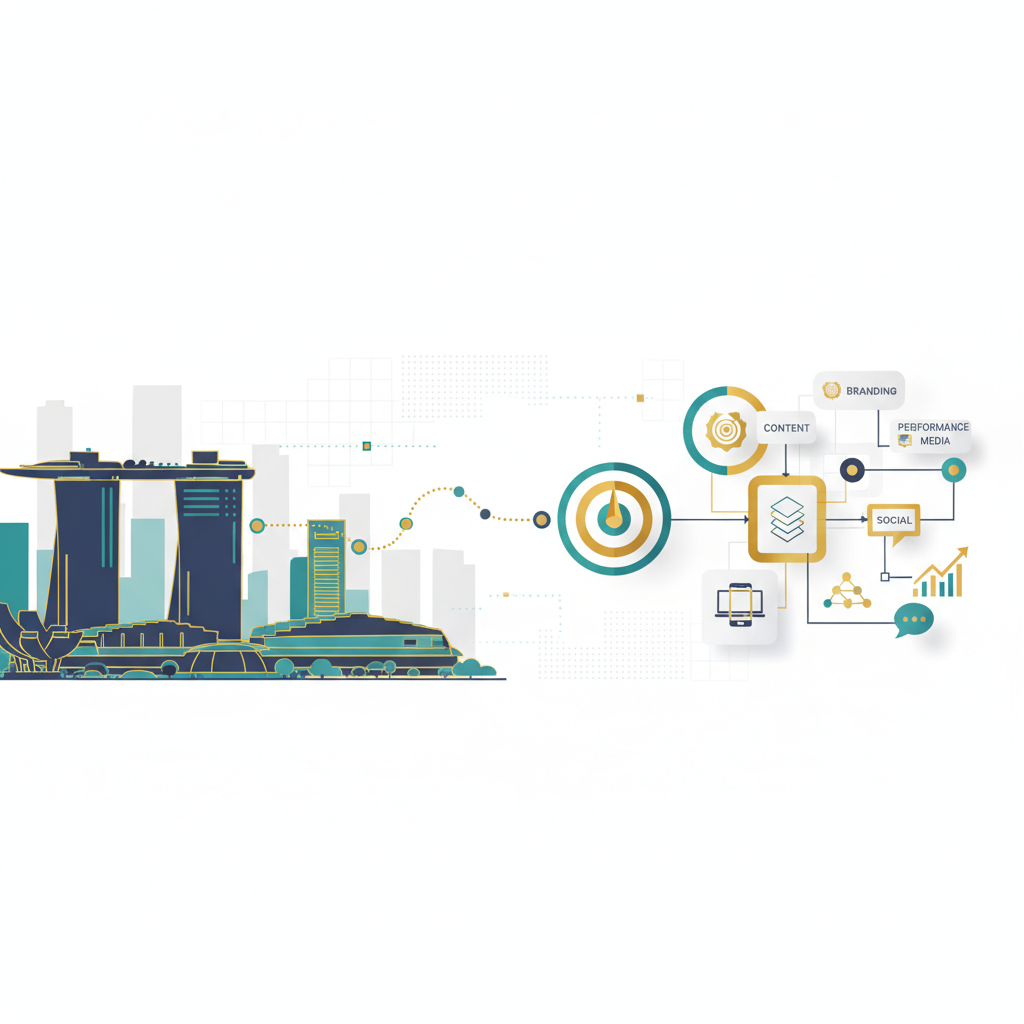 Abstract Singapore skyline header visual representing creative agency, branding, digital, social, and performance media strategy for business decision makers in Singapore and Southeast Asia.