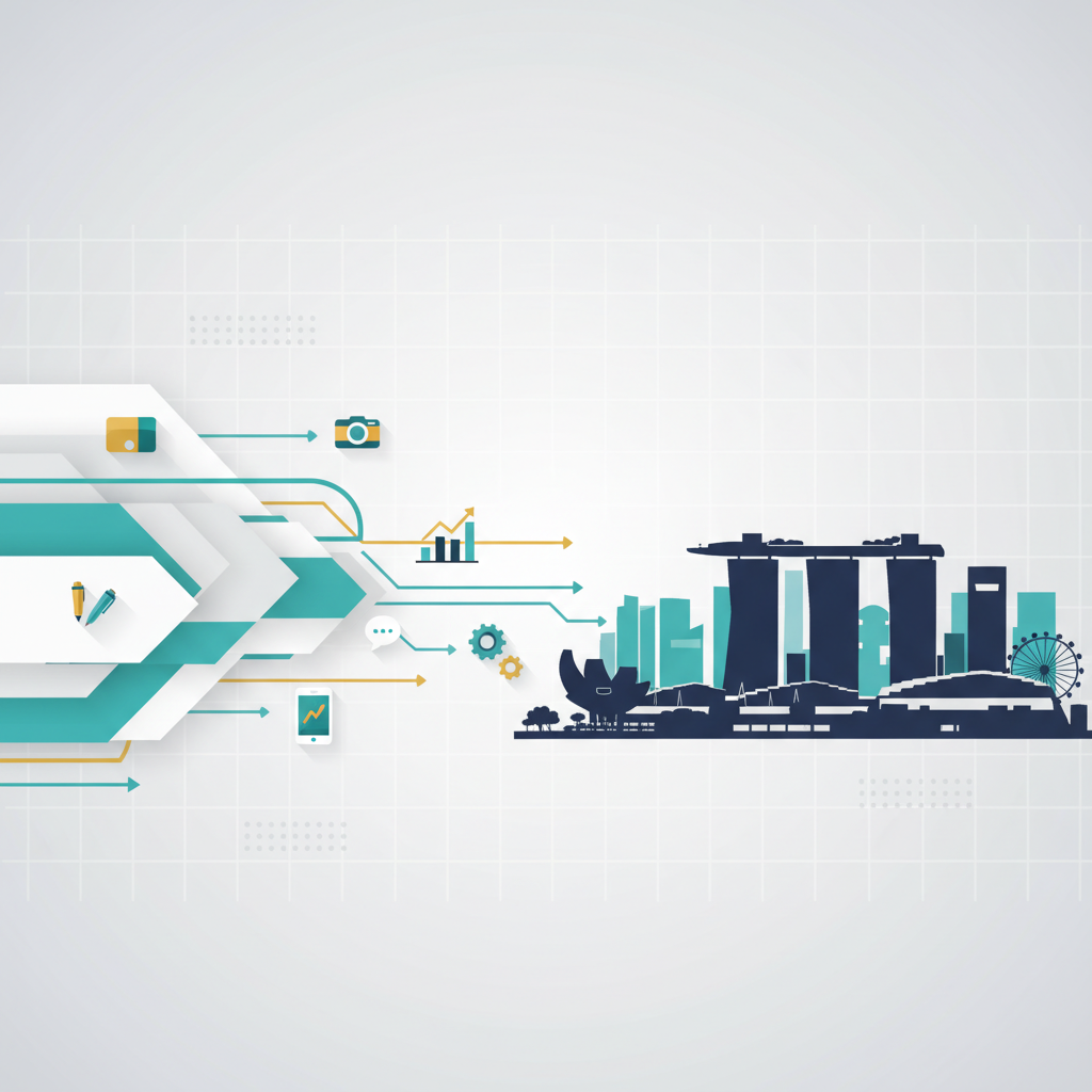 Blog header image showing Singapore creative agency skyline with strategic and creative icons