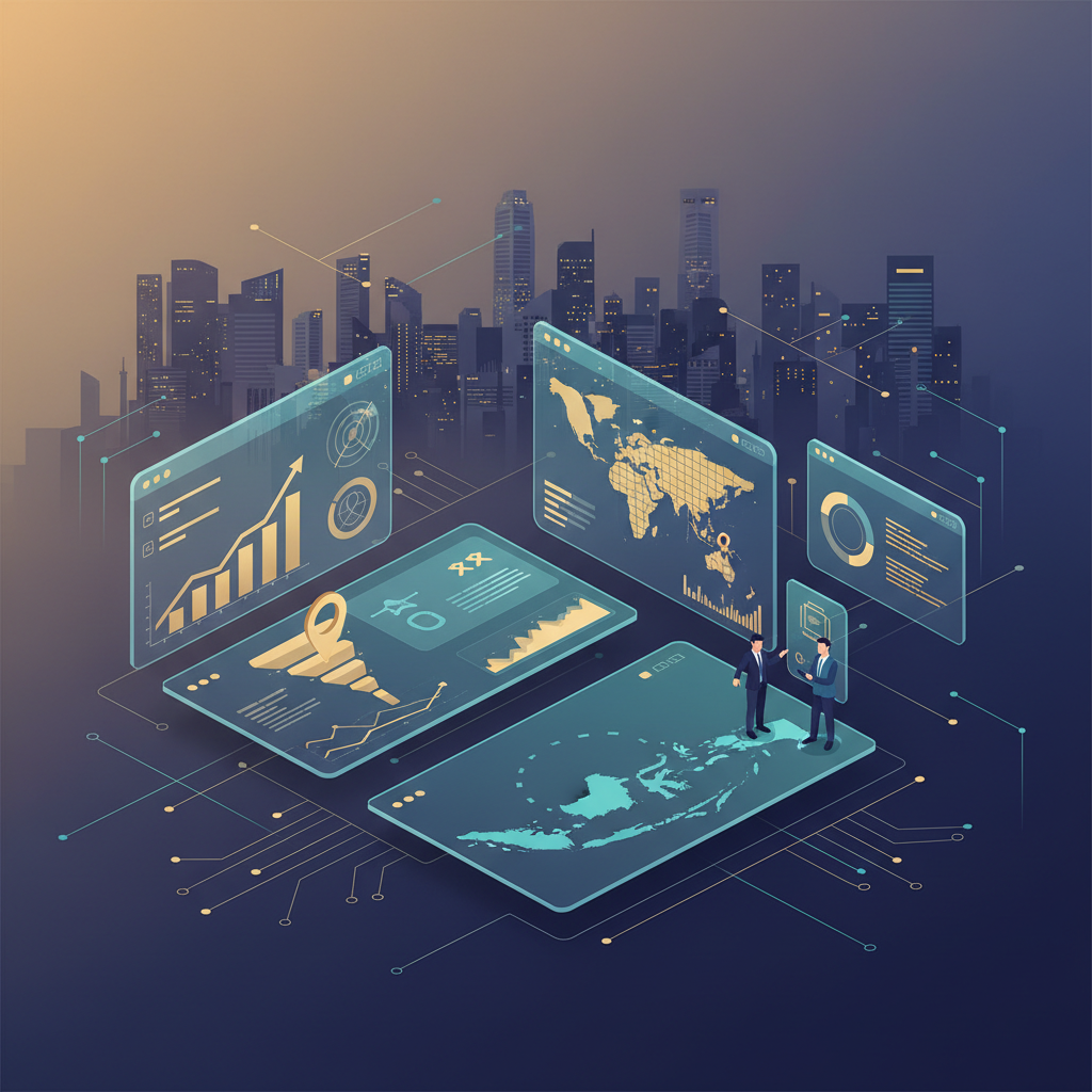 data-driven marketing dashboards over a Southeast Asian city skyline with subtle AI motifs, representing AI marketing transformation in Singapore and SEA