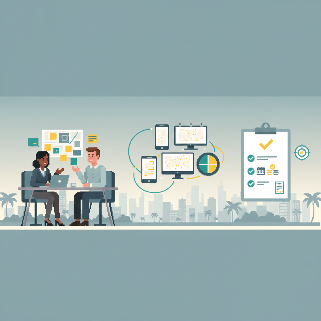 Header image showing a professional agency team in Singapore with omnichannel marketing icons and a checklist, representing how to choose a creative marketing agency