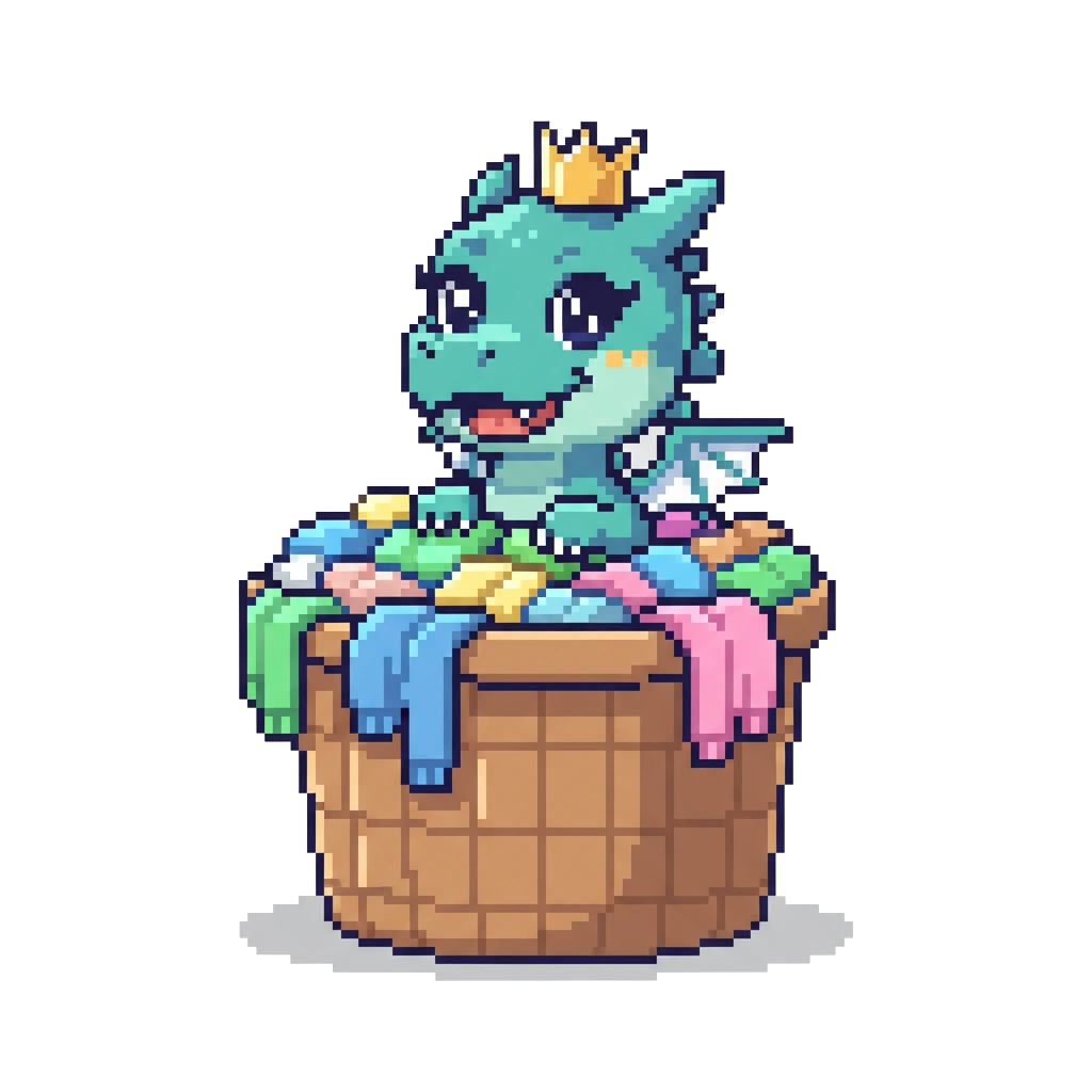 Dragon peeking out from a laundry basket