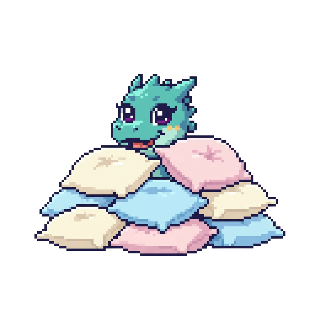 Dragon hiding behind pillows